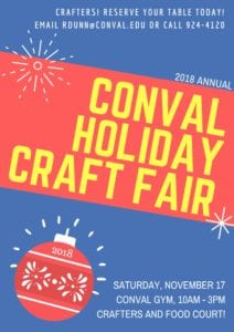 Craft Fair advertisement for Conval with a red ornament and snowflake design