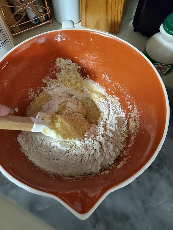 Dry ingredients added to the wet mix