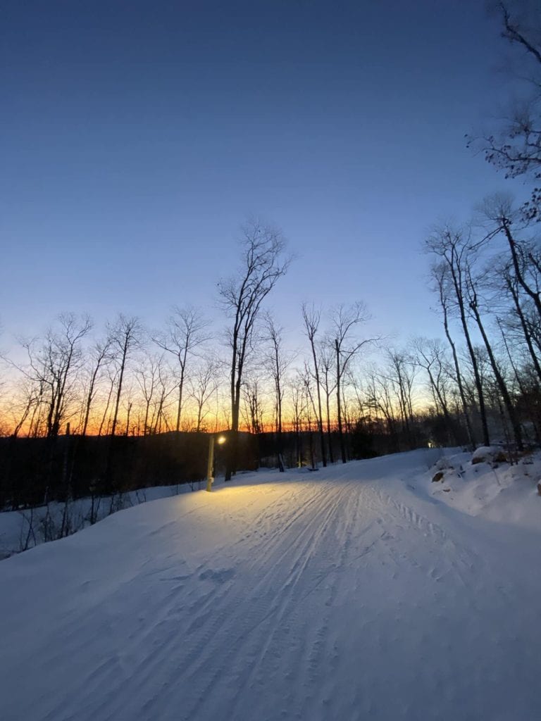 Sunrise on a large cross-country ski trail