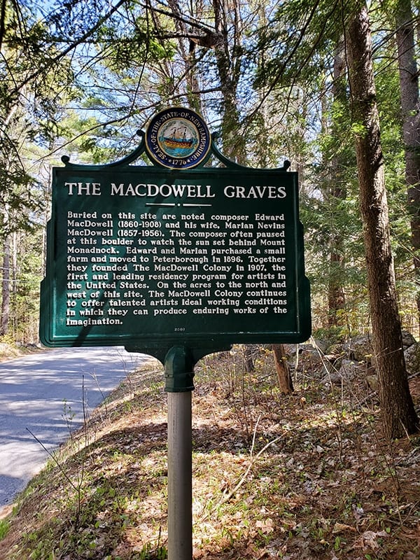 Green Historic marker sign for MacDowell Graves